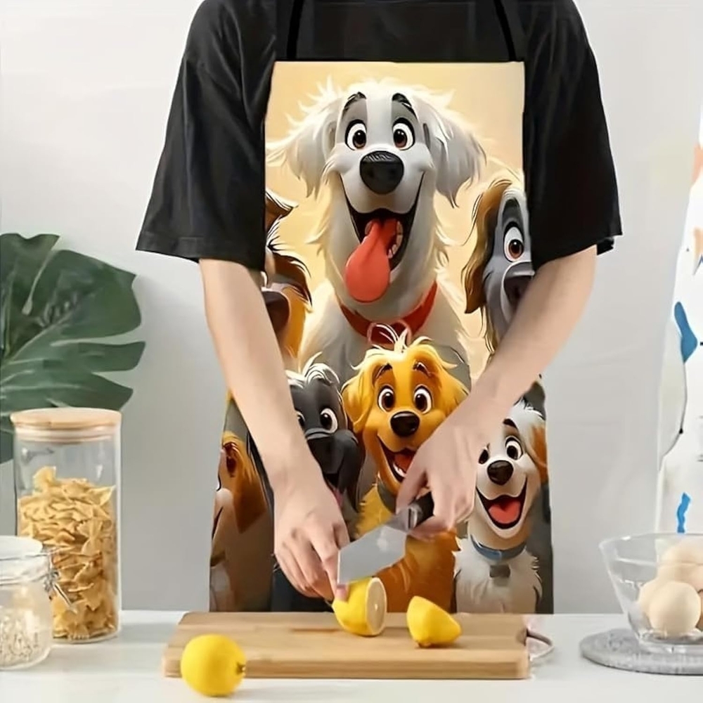 Dog Lovers Apron with Colorful Cartoon Design - Picture 3 of 3